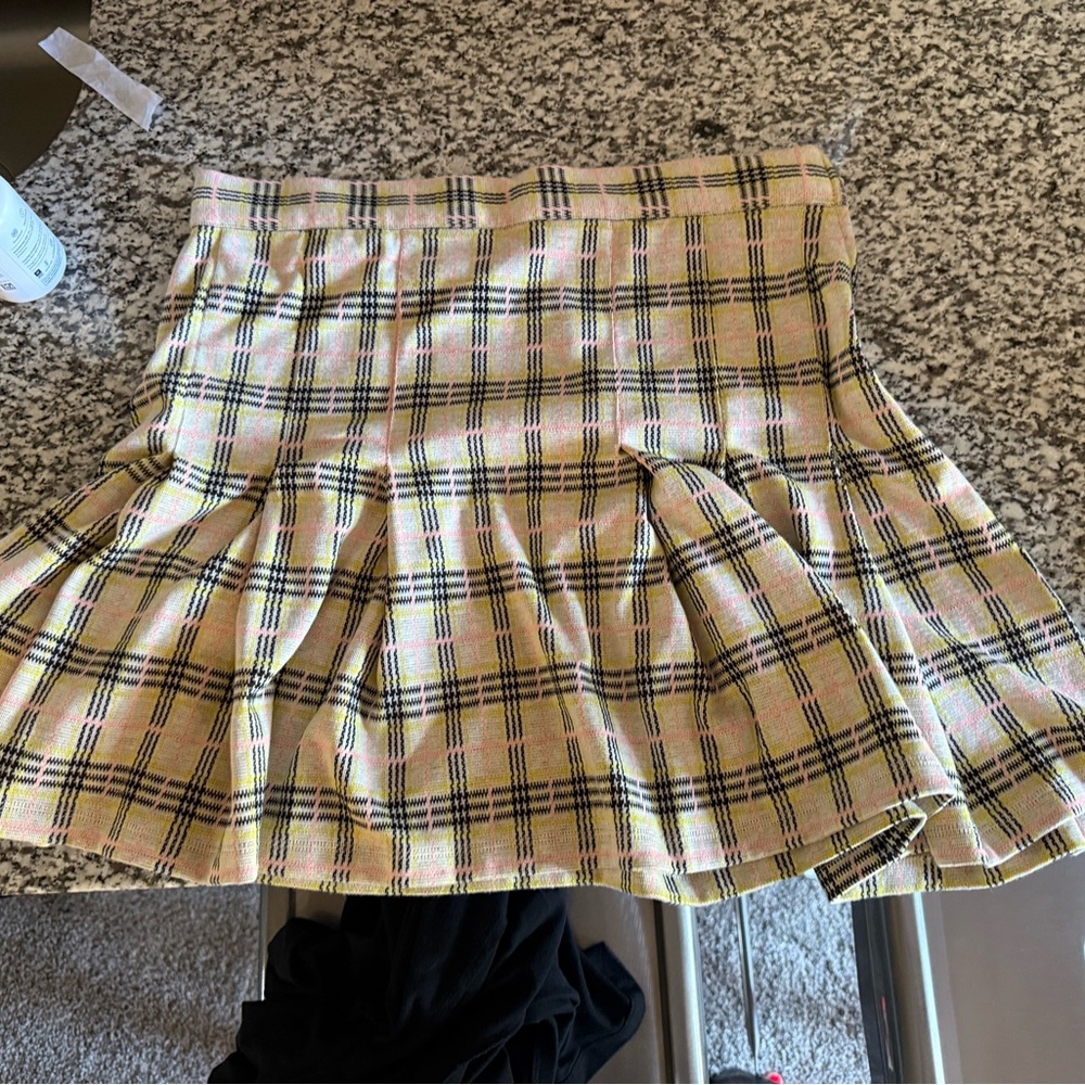Free People Cream, Yellow, Pink and Black Plaid Skater Skirt
